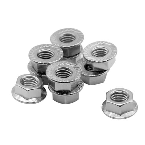 Beduan M8*1.25 Serrated Flange Hex Lock Nuts 304 Stainless Steel 18-8 Bright Finish (50PCS)