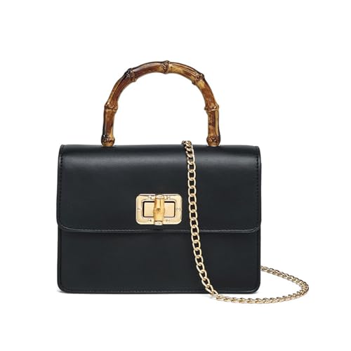Bamboo Handle Purse for Woman PU Leather Handbag Elegant Crossbody Purses Lightweight Top Handle Satchel Bag