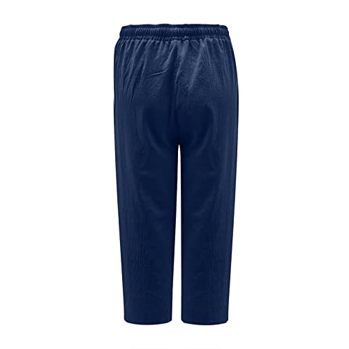 TANGNADE Ladies Capri Pants with Pockets Summer Cotton Linen Pant Loose Comfy Elastic Waist Wide Leg Crop Trouser3