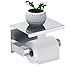 Leolee Porte Papier Toilette, Support Papier Rouleau sans Percage Derouleur Papier WC,Distributeur Papier avec Tablette, Acier INOX SUS 304, Colle Auto-adhésive et Mural pour Salle de Bain (Argent)