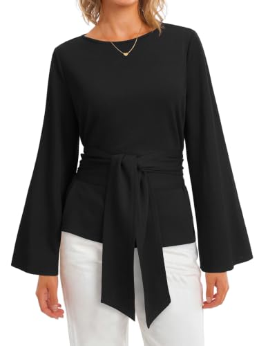 KIFOVEN - KIFOVEN Women's Tie Front Bell Long Sleeve Tunic Tops Black Medium (59% Off Amazon Deal)