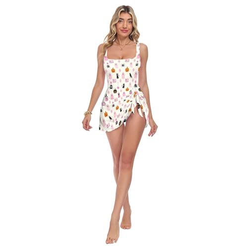 Maillot de bain une pièce piscine à motif fantômes avec jupe amovible rétro