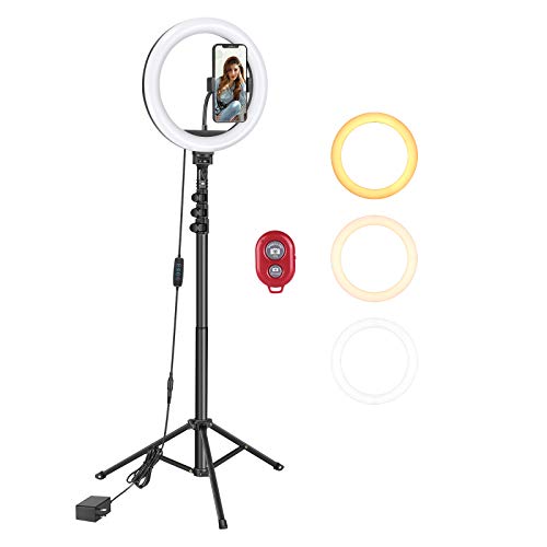 Neewer 10-inch Selfie Ring Light with 45-inch Extendable Tripod Stand, Dimmable Ringlight with Phone Holder for Makeup/LiveStream/YouTube/Video Conference/Zoom Calls, 3 Light Modes/10-Level Brightness