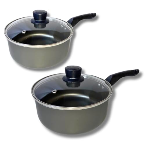 Conjunto de Panelas Antiaderentes Marcolar N16 e N18 com Tampa de Vidro (GRAFITE)