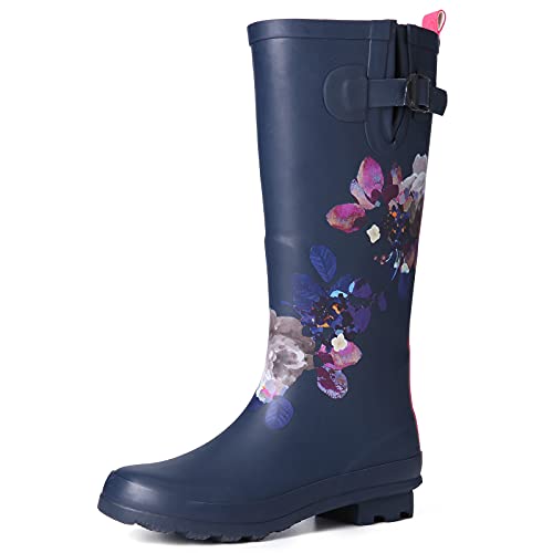gracosy Botas de Lluvia Caucho Mujeres Impermeable Invierno Botas al Aire Libre Mujeres Elegante Nieve Lluvia Festival Ajustable Hebilla Correa Botas de la Rodilla Alta Caucho Cover