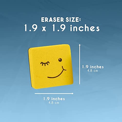 24 Pack Magnetic Mini Dry Erase Board Erasers For Teachers, Classroom Whiteboard, School Supplies, Smiley Face (4 Colors, 2X0.7 In) #TOP3