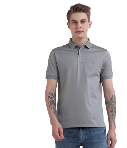 Image of TURMS Men's Mercerized Cotton Solid Polo T-Shirt, Anti-Odor, Moisture Control & Wicking, Jacquard Collared Neck, Half Sleeve