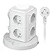 Regleta Vertical Torre Enchufes Proteccion sobretension de 8 Tomas Corrientes（2500W/10A） y 3 Rápida USB Tomas,Luz Nocturna LED Táctil，Cable de 2M,Blanco