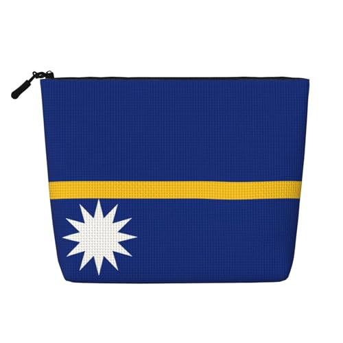 ナウルの旗プリントメイクアップバッグ、旅行用トイレタリーバッグ、旅行用メイクアップバッグ、ポータブル女性用メイクアップオーガナイザーケース, ブラック///ホワイト, One Sizeのサムネイル