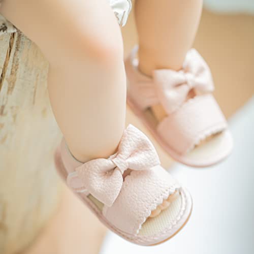 Image of HsdsBebe Baby Girls Sandals Bohemia Flower Bow Soft Sole Toddler First Walkers Beach Summer Shoes