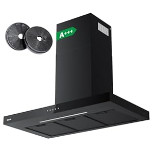 CIARRA CBCB9102 Energie-efficiëntieklasse A++ afzuigkap 90 cm – touch-bediening – 650 m³/h – 4 snelheden en boosterfunctie – met koolstoffilter – digitaal display – recycling of evacuatie – zwart