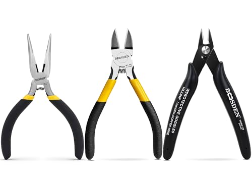 Image of 3-Piece Precision Electronics Pliers Set - 5 Inch Micro Flush Cutters, Diagonal Cutters & Needle Nose Pliers - High Carbon Steel Spring-Loaded Wire Cutters for Electronics Repair, 3D Printing