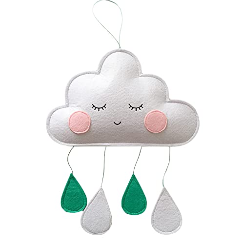 Cloud Raindrop Hanging Ornament 2PCs Clouds Felt Raindrop Pendants for Kids' Tent Baby Crib Raindrop and Cloud Hanging Toys Decoration DIY Pendant for Baby Shower Nursery Children's Room Home (White)
