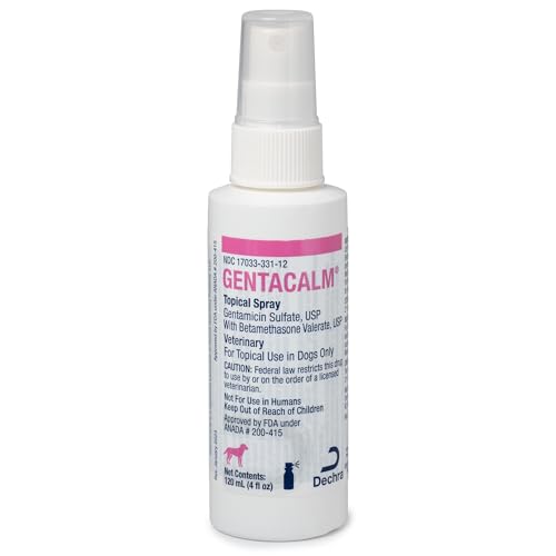 GENTACALM Topical Spray (Gentamicin Sulfate USP with Betamethasone Valerate USP) 120 mL Spray Bottle for Dogs