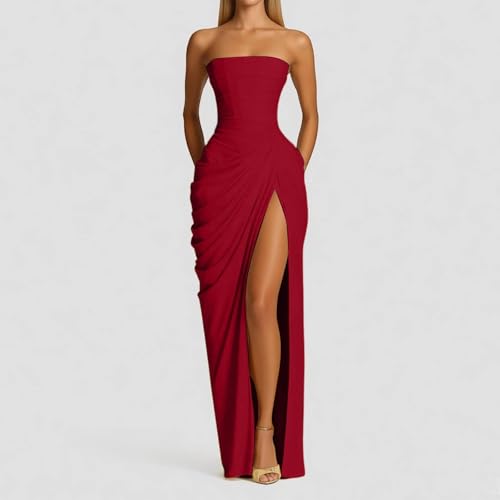 Robe longue femme sexy dos nu pour soirée cocktail et maxi robe fendue slim - 2