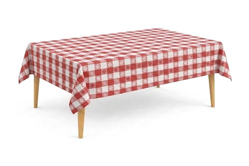 Image of Party Dimensions Red Gingham Disposable Plastic Tablecloths for Rectangle Tables, 54 inch x 108 inch, 12-Pack, Plastic Table Covers for Parties, Picnics, Events, Indoor & Outdoor Use