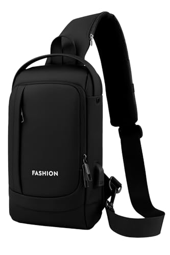 Mochila de Nylon Transversal Anti-furto, Impermeável com USB, Compartimentos Múltiplos, Trava com Código, 31x17x7cm, Pochete Azul, Bolsa de Ombro, Pequena, Masculina e Feminina, Antirroubo. (preto)