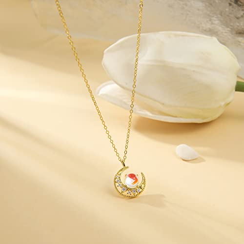 Aimade Moonstone Necklace For Women Girls 18K Gold Plated S925 Sterling Silver Cute Fashion Pendant Jewelry Gifts (Gold) #TOP2