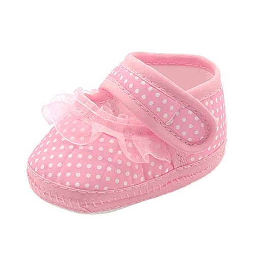 Baby Shoes Boys Girls First Walking Warm Girls Sole Dot Infant Prewalker Soft Lace Baby Shoes Casual Canvas (Pink, 12)