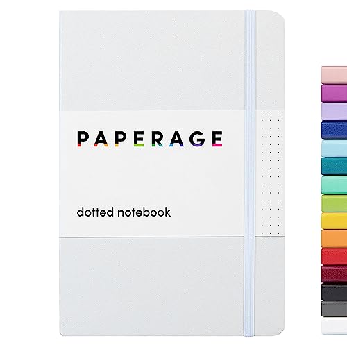 PAPERAGE Dotted Journal Notebook, (White), 160 Pages, Medium 5.7 inches x 8 inches - 100 GSM Thick Paper, Hardcover