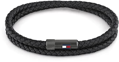 Tommy Hilfiger Jewelry Pulsera de piel para Hombre, Negro (Black) - 2790262S