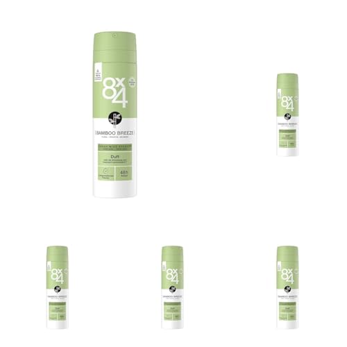 8X4 Bamboo Breeze Deospray, Deodorant mit fruchtig-floralem Duft, erfrischendes Deo ohne Aluminium (ACH) mit 48h Schutz für jeden Hauttyp (150 ml) (Packung mit 5)
