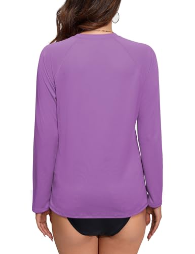 Women Plus Size Rash Guard Light Weight Long Sleeve Swim Shirt Quick Dry UPF50 Swimsuit Top2