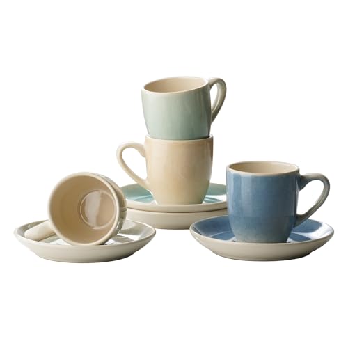famiware 3oz Espresso Cups and Saucers, Set of 4, Multi-color