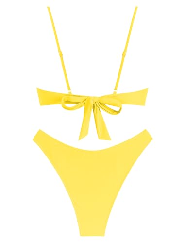 Image of ZAFUL Women High Cut Bikini Sets String Sexy Swimsuit Two Piece Underwire Bathing Suit Brazilian Cheeky Cut Out Cute Swimwear