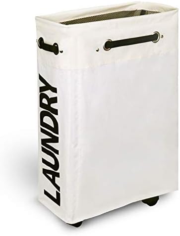 AcmeSoy Laundry Basket on Wheels, 24" Slim Laundry Hamper, Collapsible Waterproof Rolling Laundry Cart for Home,Student,Teens (Beige)