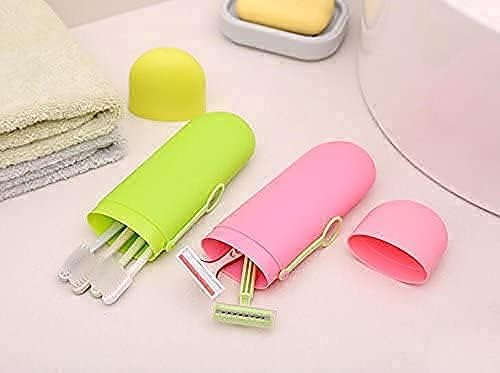 WEHXZP Anti Bacterial Oval Shape Capsule Portable Travel Toothbrush Storage Case Container Outdoor Toothpaste Holder Bottle Stationery Box Cosmetic Storage Box (Multicolor) Pack of (4) 1