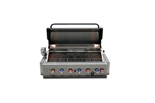 Mont Alpi Mabi805 44-Inch 6-Burner 87000 Btu Built-In Stainless Steel Outdoor Kitchen Gas Grill W/ Ceramic Infrared Rear Burner + Rotisserie Kit & Weather Cover #TOP2