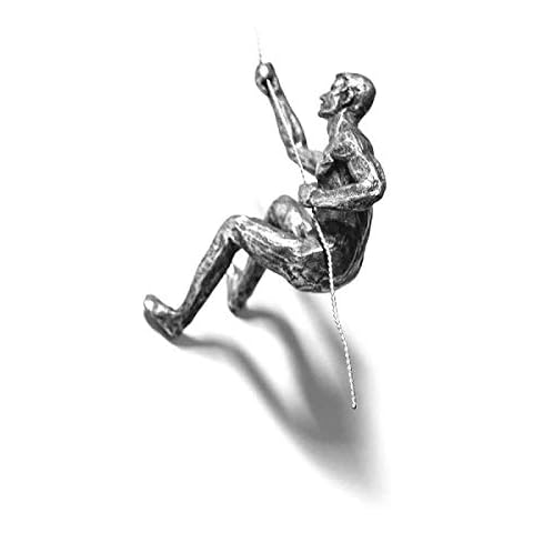 1x Antique Silver Climber Left-handed Handmade Climbing Man with Wire Rope Wall Mounted Art Sculpture Cover