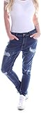 Damen Boyfriend Jeans Baggy Haremshose zerrissen Blau Haremshose Chino Gr. XS 34 S 36 M 38 L 40 XL 42 Zerrissene Ripped Pants Stretch Stretchhose Used Broken Hip Jeans Low-cut Low Waist Denim