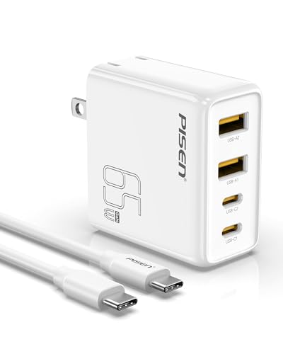 PISEN 65W USB C Charger - USB C Fast Charger Block with 4FT Type C to C Cable, GaN Charger PPS 4-Port Fast Compact Foldable, USB Wall Charger for MacBook Pro/Air, iPad Pro, Galaxy S23, iPhone Series