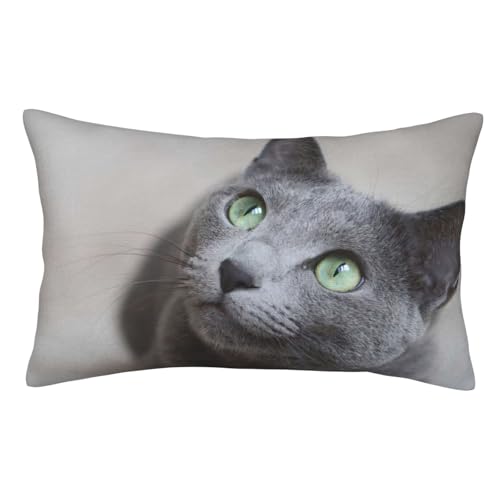 枕カバー ロシアンブルー 猫 猫柄 灰色 クッションカバー 背当てカバー 座布団カバー 抱き枕カバー 装飾枕カバー ピローケース 寝具カバー まくらカバー 着脱簡単 ?り物 50x35cm