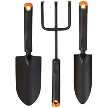 Fiskars 3-Piece Garden Tool Set - Trowel, Transplanter, Cultivator, Rust-Resistant Steel Heads, Ergonomic Handles for Planting, Digging, and Aerating Soil