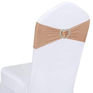 Beige Chair Sashes 50 Pack Spandex Beige Sashes for Chairs Covers Universal Stretch Chair Sashes Band with Heart Buckle Slider for Wedding Banquet Party Decorations