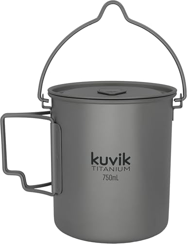 Kuvik Titanium Pot with Bail Handle 750ml (25.4 oz) - Ultralight and Compact Pot for Backpacking,...