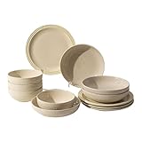 MDZF SWEET HOME 12-Piece White Ceramic Dinnerware Set - Monazone Series, Service for 4, Includes Bowls & 8''/9'' Plates, Glossy Finish