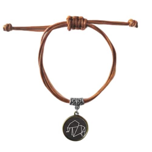 Bracelet éléphant origami en cuir tressé double géométrique
