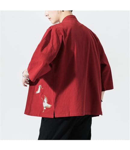 Bollrllr 2024 Cotton Linen Kimono Cardigan Men Traditional Clothing Belt Yukata Casual Street Wear4