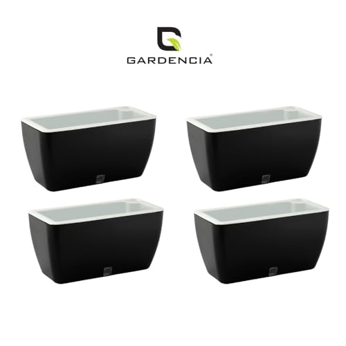 Image of GARDENCIA Self Watering Flower Pots for Outdoor Indoor Gardening /Rectangle Big Plant Pot with Polypropylene UV Material /Decorative Modern Gamla (Recta Big Black, Pack of 4)