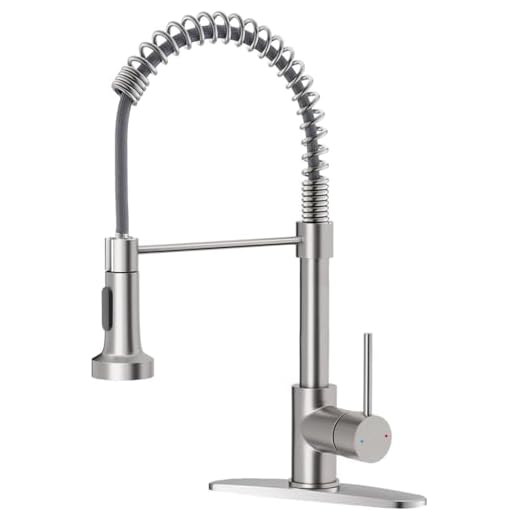 OWOFAN Kitchen Faucets, Brushed Nickel Kitchen Sink Faucet with Pull Down Sprayer Single Handle with Deck Plate Stainless Steel, Suitable for Farmhouse Camper Laundry Rv Bar - OWOFAN 9009SN