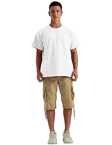 Rejork Men's Cargo Shorts-Long Carrier Classic-Fit Outdoor Straight 3/4 Long Below The Knee Khaki 30 #TOP1