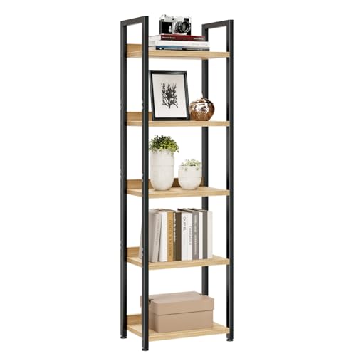 NUMENN Narrow Bookshelf, 5 Tier Bookshelves, Home Office Bookcase Shelf