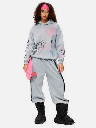 Aelfric Eden Womens Oversized Graphic Hoodies Cartoon Graffiti Print Fleece Hooded Sweatshirt Unisex Long Sleeve Pullover