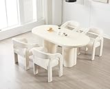 DAYALANE Lot de 4 Chaises de Cuisine en Chenille Chaise de Salle à Manger avec Dossier Incurvé Fauteuil Dîner Moderne, Blanc