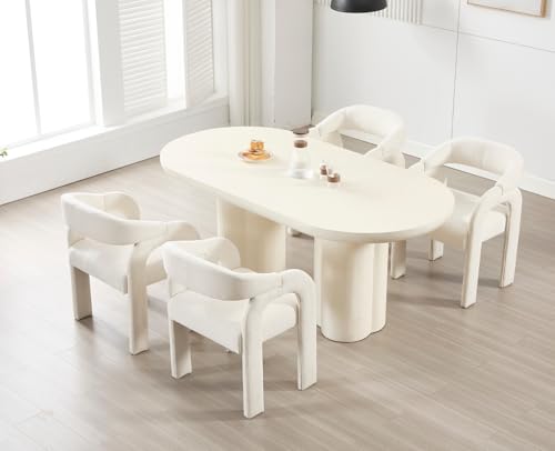 DAYALANE Lot de 4 Chaises de Cuisine en Chenille Chaise de Salle à Manger avec Dossier Incurvé Fauteuil Dîner Moderne, Blanc