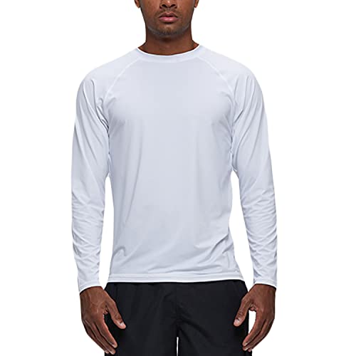 Men's Swim Shirts Rashguard Sun Shirt Upf 50+ Uv Sun Protection Outdoor Long Sleeve T-Shirt Swimwear White M #TOP1